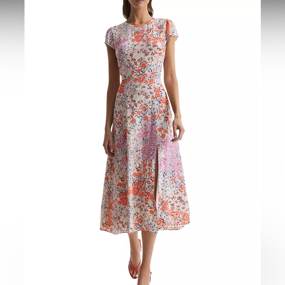 Reiss Floral Print Dress - White, Orange, Pink